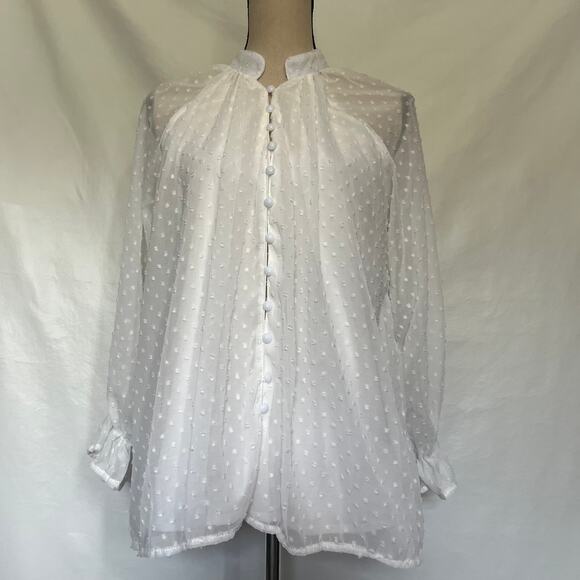 Chic Me Swiss Dot Blouse Sz M Coquette Fairycore Sheer Cottage White Ethereal - Picture 14 of 14